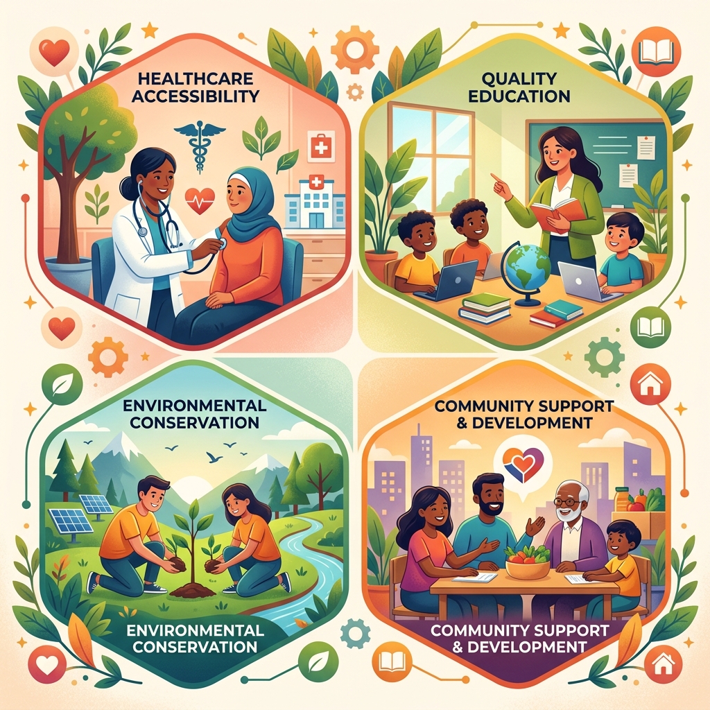 Healthcare, Education, Community, Environment NGO Collage